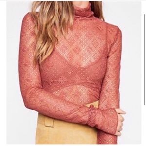 Free People Sweet Memories Turtleneck Women's Size Small Lace Blouse Top